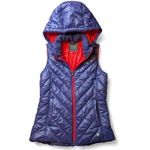 Tek Gear Puffer Vest Womens S Purple Orange Hooded Quilted Lightweight Y2K